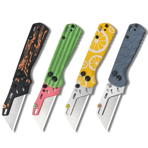 CJRB Boxer Folding Utility Knife - Button Lock, Quick Change Blade, G10 Handle Portable EDC Item with 10 Blades, Stainless Steel Tool & Gadget, Survival Gear for Everyday Carry, Outdoor Camping