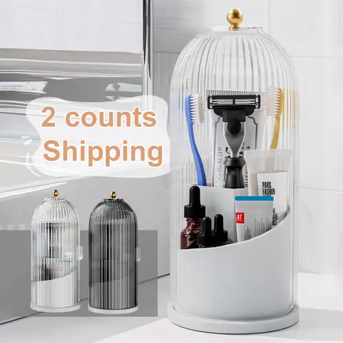 Elegant Toothbrush Holder 2-Piece Plastic Tube Freestanding Organiser Set - Table Mount Bathroom Supply, Multifunctional Storage, Stylish Durable Gadget, Razors Stay Sorted