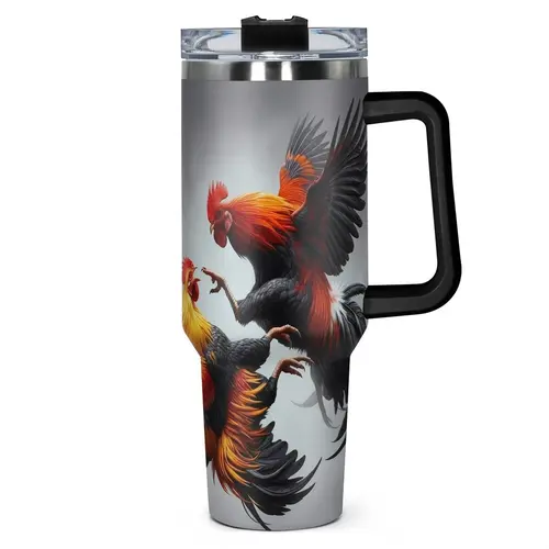1 Count 40 oz Dynamic Rooster Art with Lid, Double-Wall Vacuum Insulated Tumbler, Coffee Cup Gift for Women and Men, Stainless Steel Drinkware, Insulated Water Cup, Ideal for Halloween, Independence Day, Memorial Day & Birthday Gifting