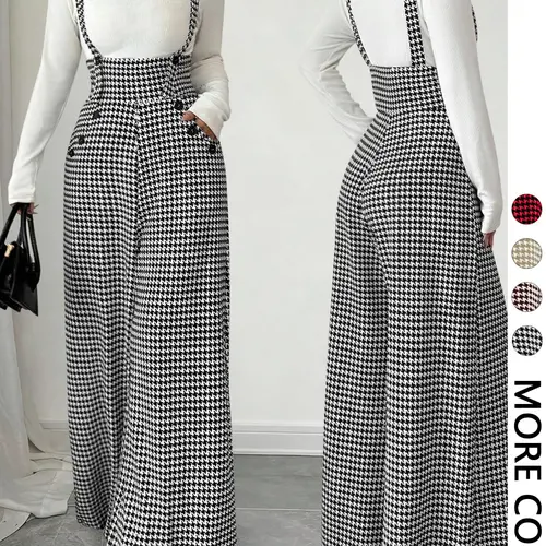 Women's Casual Button Strap Straight Leg Loose Oversized Overalls, Casual Style Jumpsuit, Fashion Versatile Commuter Wear, 1-Piece Jumpsuit