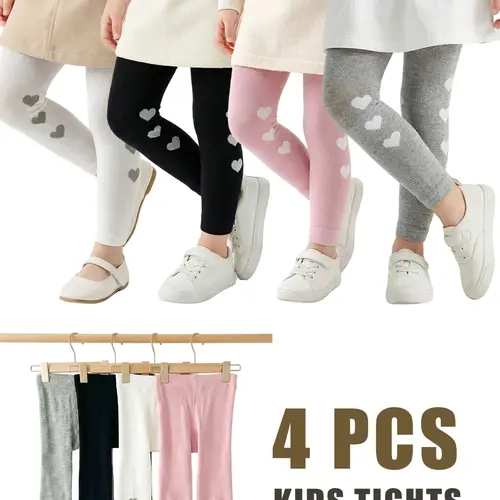 Girls' Simple Pantyhose Set of 4, Medium Thickness, Suitable for Spring and Autumn, Comfortable, Stylish and Casual Women's Underwear, Heart Tights, Stretchy Tights, Tomboy Tights