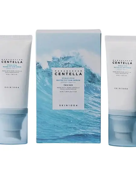 SKIN1OO4 Madagascar Centella Hyalu-Cica Water-Fit SunSerum Twin Pack - SPF50+ PA++++, Hydrating & Soothing, Lightweight Serum for Sensitive Skin, 2 x 50ml