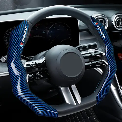Carbon Fiber Pattern Glossy Fiber Optic Grip Steering Wheel Cover Set, Ergonomic Design, 2 Pieces, Car Accessories, Automotive, Car Interior Kit