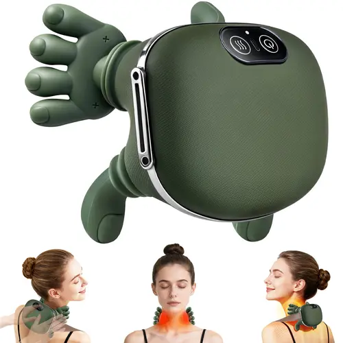 OMUMAX Bionic Hand Heated Neck Massager, Removable Cordless Battery-Powered 4D Kneading Acupressure Device, Wireless Portable Electric Muscle Massage for Shoulders & Hands, Cordless Massage Devices
