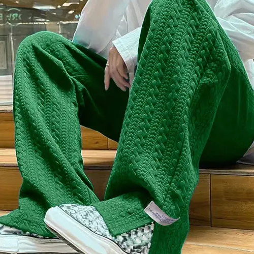 Men's Casual Minimalist Letter Print Oversized Loose Baggy Sweatpants, Split Hem Design, Textured Jacquard Fabric, Drawstring Waist Comfort Fit, Menswear Fashion, Comfy Pants