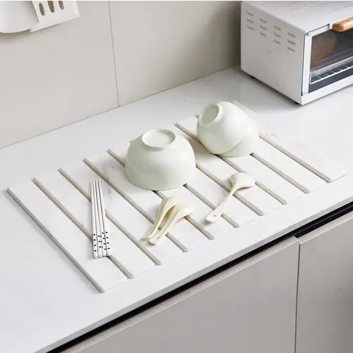 Printed Large Diatomaceous Earth Dish Drying Mat (24"×16") - Kitchen Supplies Tableware, Super Absorbent, Quick-Dry, Heat-Resistant, Non-Slip, Eco-Friendly Countertop Draining Pad Kit with Marble Pattern Placemats & Coasters,home essentials