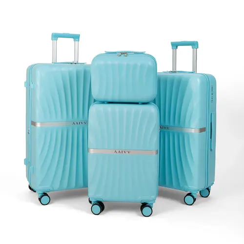AAIVV 4-Piece Expandable ABS Plastic Luggage Set - 13/20/26/28in, 360° Smooth Roll 4 Wheels, TSA Lock, USB Port, Cup Holder, Leakproof, Zipper Closure, Airline-Approved Carry On Luggage, Travel System, International Travel, Father's Day Gift