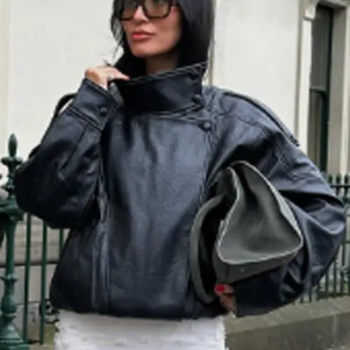 2026 Women's Black PU Leather Jacket, Oversize Asymmetrical Outerwear with Zipper, Long Sleeve Street Style Casual Biker Jacket Coats for Autumn Womenswear Streetwear, Casual Fashion Jacket