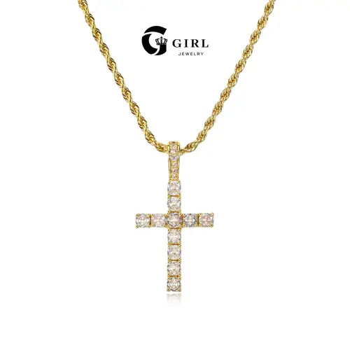 GGIRL Artificial Zirconium 18K Gold Plated Cross Pendant Necklace for Men Women Hip Hop Jewelry Stainless Steel 3/5mm Chain Fashion Jewelry Gift for Holiday Haul Christmas Birthdays Anniversaries