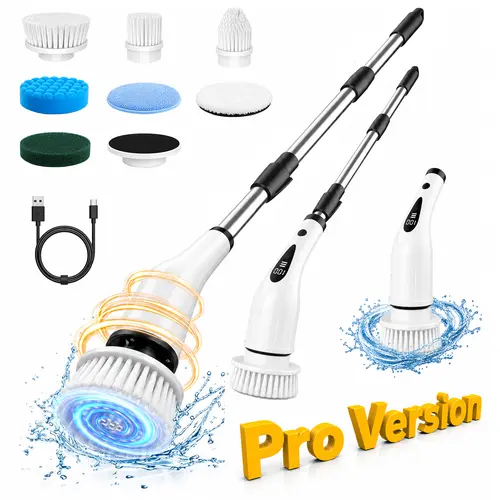 2026 Upgrade Cordless Handheld Electric Spin Scrubber, IPX7 Waterproof USB Rechargeable Cleaning Tool, 3-Adjustable Extension Handle, 4 Replaceable Brush Heads, 2-Speed for Bathroom, Kitchen, Cordless Handheld Scrubber