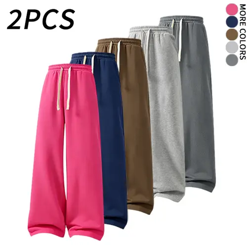 2PCS Men’s two piece set: solid color drawstring wide sweatpants; casual athletic sweatpants suitable for autumn/winter; sports casual bottoms (options available for double pockets and single pocket). Men's flash sale.