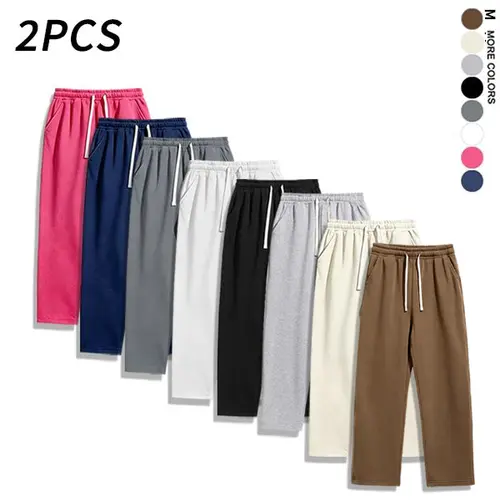 2PCS Men set featuring solid-color fashion drawstring athletic pants—casual style suitable for autumn and winter, with an adjustable waist. Men's limited-time flash sale.