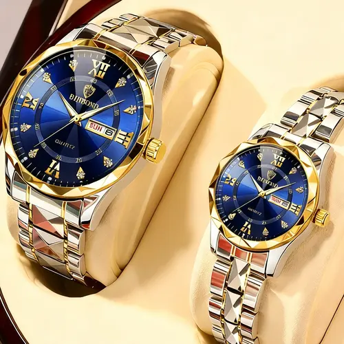 2pcs Binbond B2521 Couple Watches, Dual Calendar, Luxury Dial Design, Valentine's Day Gift, Fashion Wristwatch, Water Resistant Watch, Waterproof Quartz Watch, Quartz Analog Watches, Quartz Movement, Watch Set, Fashionable Wristwatch, High End Watch