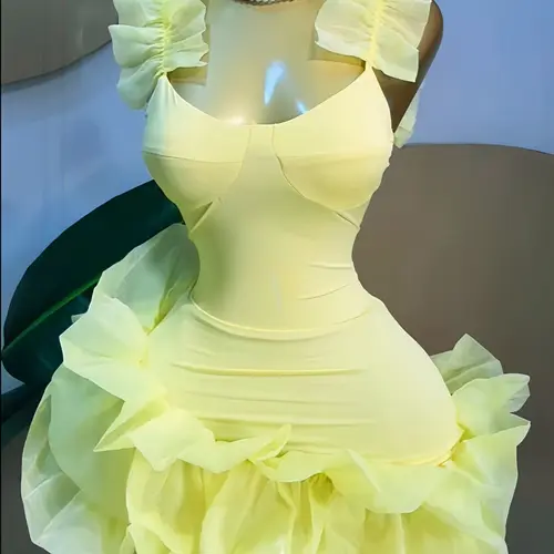 Women's Elegant Sleeveless Ruffled Hem U-Neck A-Line Mini Dress, Fashion Party Formal Evening Dress, Wedding Guest Wear, Trendy Feminine Birthday Dress