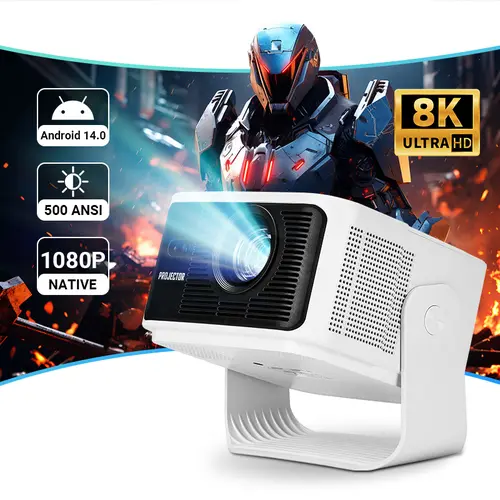 HY350MAX Portable Home Projector, 500ANSI Native 1080P 8K Decoding WiFi6 WiFi Smart Projector, Bluetooth 5.4, Auto Focus, 4ms Latency Ultra Short Throw Gaming Home Cinema Device