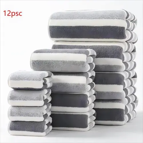 Striped Pattern Premium Bathroom Towel Set, 1 Set Including 4 Counts Bath Towel & 4 Counts Hand Towel & 4 Counts Face Towel, Quick Drying Water Absorbent Towel for Home, Hotel & Spa, Absorbent Thickened Towels, Bath Towel Sets