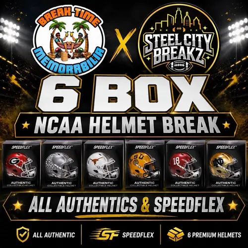 NCAA 6 Box Break- Sports Trading Card - 100% Authentic Helmet Break - ALL DIVISIONS REPRESENTED AT LEAST ONCE. 10 Authentic and 2 SPEED FLEX