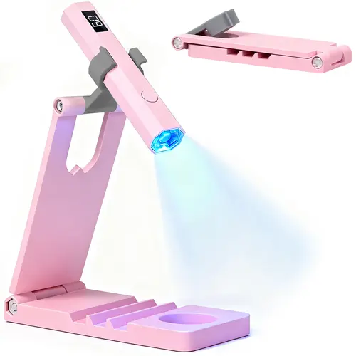 Portable Cordless Mini Handheld UV LED Nail Lamp, USB Rechargeable Gel Curing Light with LCD Display, 20s/60s Auto Shutoff Timer & Stand, Pink Supply for Friends/Mother, Ideal for At-Home Gel Nails