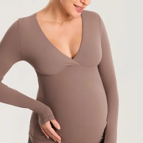 MOMANDA Maternity Nursing Tops Long Sleeve for Breastfeeding Crossover Pregnancy Nursing Shirts Soft Casual Tee