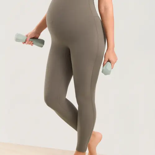 MOMANDA Natrelax Maternity Leggings for Women Over The Belly Soft Pregnancy Acivewear High Waisted Workout Lounge Seamless-Front 25"