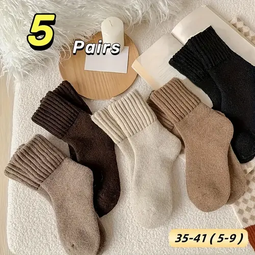Lady's 5 Pairs Boxed Rayon Solid Mid-Calf Socks - Casual, Soft, Comfy, Warm with Snug Sleep Band for Fall & Winter Daily Wear, EU 36-39