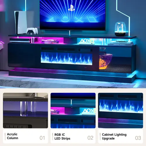 【2 Packages Shipping】70" Fireplace TV Stand Modern Entertainment Center for TVs Up to 80" with Storage Cabinets & Adjustable Flame Multicolor Modes Black & White Electric Fireplace, Led Tv Stand, Tv Console Table,summerwins,dorm essentials,home decor
