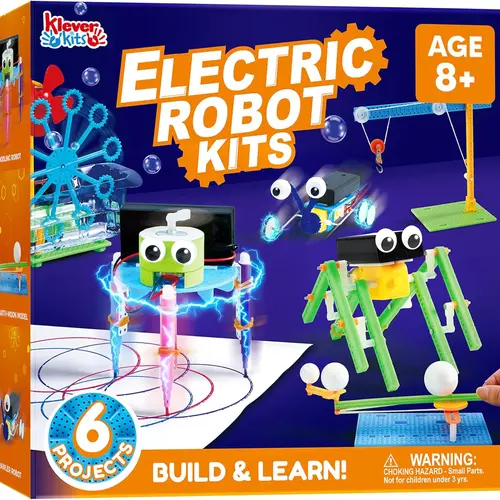 Klever Kits 6 in 1 Electric Robot Kits Make Your Own Stem Toys for Ages 8-13 Educational Science Kits for Boys Girls Birthday Gifts Motor Robotics Kit