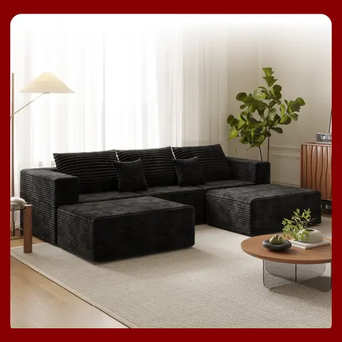 Extra Large 110" U Shape Cloud Sofa with Chaise Louge Modern Modular Section Sofa Includes 5 Soft Pillows and Chaise with Boneless Soft Cushions Suitable for Living Room and Bedroom Made from Rabbit Velvet Corduroy Fabric,dorm essentials,home decor