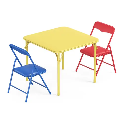 JOYMOR 3-Piece Kids Folding Table and Chairs Set, Metal Frame Children's Activity Set with Easy-Fold Design, Kids Table and Chairs for Playroom & Classroom