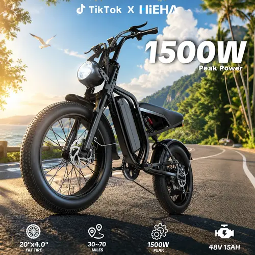 【HiEHA】1500W Peak Power Adult Electric Bike - 34MPH Max Speed, 30-70 Miles Range, Full Suspension, 20"×4.0" Fat Tires, 48V 15AH Removable Battery, All-Terrain, UL 2849 Certified - Commuter Energy-saving Ebike, Camping Essential, tiktokshopsummersale