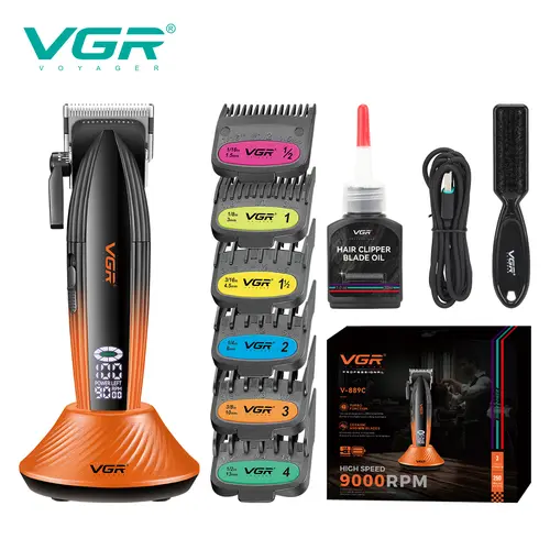 VGR 889C Professional Men's Hair Clipper Wireless Grooming Kit - 9000 RPM Durable Ceramic MIM Blades, 6 Guide Combs, LED Display, USB Charging Base, Adjustable Brush, for All Hair Types (Beauty Products),back to school,back to school haul