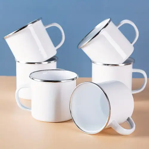 Durable Enamel Camping Mugs - 6/12-Pack Unbreakable Stainless Steel Travel Coffee Mugs, Rustic White Kitchen Drinkware for Outdoor Picnic & Home, Eid Al-Adha Mubarak Gift, Travel Coffee Mug