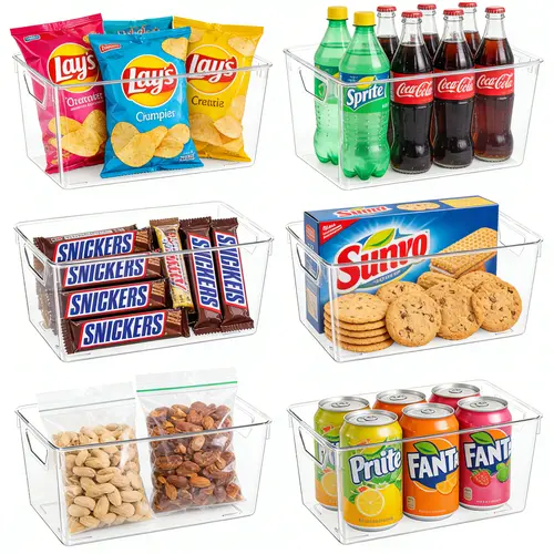 TAYTUU Durable Multifunctional Storage Bin - 6/12 Pack Stackable Transparent Smooth Plastic Rectangle Boxes with Handles, 3 Sizes for Shelf, Kitchen Utensils, Organize with Me, Kitchen in a Box, Compact Closet Organization, Desk Storage Box
