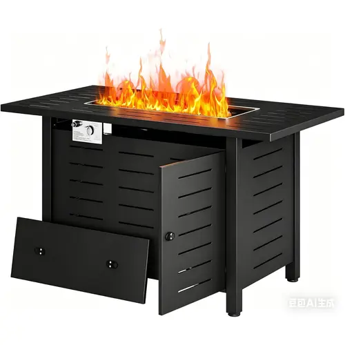 Aoxun Propane Fire Table, 50,000 BTU Outdoor Gas Fire Pit Table with Removable Lid and Lava Rocks, Rectangle Metal Fire Table for Patio, Deck and Backyard, 40 Inch, Black