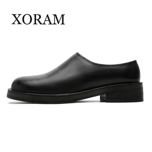 XORAM Men's shoes 2026 Four Seasons Fashion Height Increase One Step Thick soled Soft soled Muller Shoes Lazy Luxury One Step Men's Leather Shoes 94643 Closed Footwear