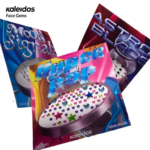 Kaleidos Face Gems - Neon, Crystal, Iridescent, Chrome, Silver Makeup Adornments with Bold Sparkle for Elevated Beauty Looks, Cosmetic Body Makeup