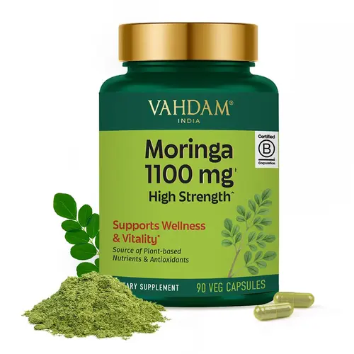 VAHDAM Moringa Capsules 1100mg | Supports Wellness and Vitality | Source of Plant Based Nutrients and Antioxidants | High Strength 90 Veg Capsules