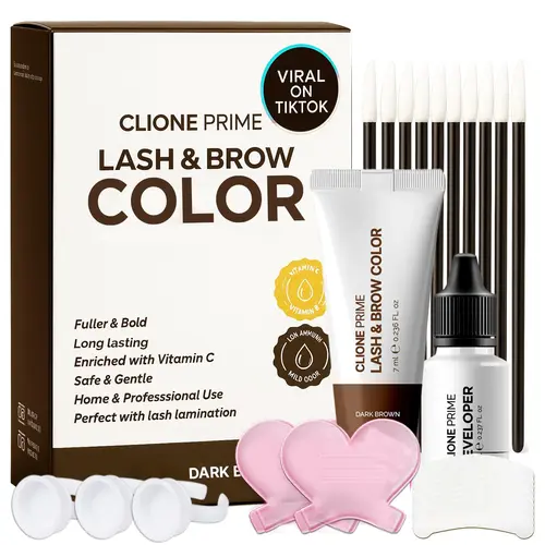 CLIONE PRIME Korean Lash Color At Home Kit - Brow Color Professional, Eyebrow Color Kit with Vitamin C, Fuller & Bold, Long Lasting, Safe & Gentle, Perfect for Lash Lamination