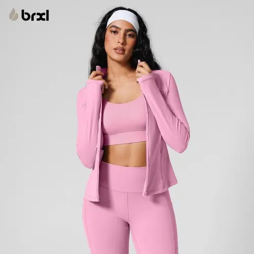 BRXL【Discount for live】Slim Fit Zip Up Sports Jacket Women Workout Jacket with Side Pockets Lightweight Stretch Fabric Athletic Outerwear for Gym Running Street Style Casual Wear #outdoorfun -brxl-3