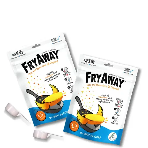 FRYAWAY Super Fry 2-Pack Cooking Oil Solidifier Powder - Vegan, No-Rinse, Non-Aerosol, Solidifies 24 Cups, Plant-Based, Mess-Free, Easy Use, USA Made, Kosher, Powder Form, 20 Uses Per Pack for Ongoing Debris Cleanup, Toss Away Crunch