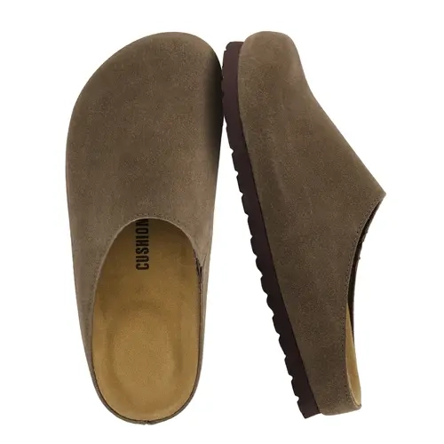 Cushionaire Lute Leather Clogs For Women | Genuine Suede Closed Toe Slip On Clogs With Leather Trim | Classic Indoor Outdoor Mule Design For Everyday Wear