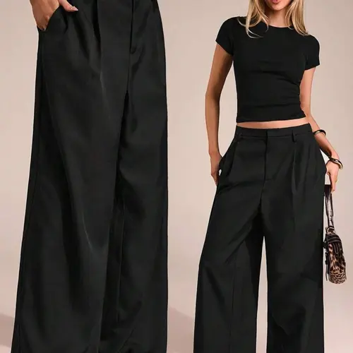 Women's Business Casual Oversized Wide Leg Pants, Office Ladies Loose Baggy Trousers, Long Pants for Professional Women, Western Style Womenswear Clothing