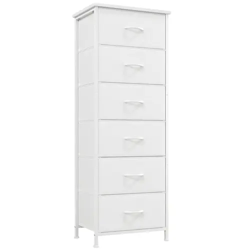 Somdot 6-Drawer Fabric Storage Tower with Fabric Bins, Steel Frame, Wood Top, Sturdy Sliding Door - Closet Organization Chest (Above 25 kg, Christmas Gift for Bedroom),dorm essentials,home decor