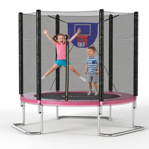 [Halloween Backyard Family Activity]SkyBound 8.25ft Heavy Duty Outdoor Exercise Trampoline for Kids, Weatherproof Rust-Resistant Steel Frame, Sturdy L-Shaped Legs, Safety Enclosure Net, Foam-Padded Poles, Bouncy Outdoor Trampoline for Fitness & Sports Use