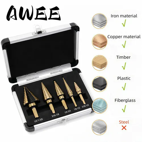 5PCS Titanium Step Drill Bit Set, High Speed Steel Cone Drill Bits 50 Sizes Multi-Hole Cutting Tool, Metal Hole Cutter for Iron Copper Wood Plastic Fiberglass, DIY Industrial Hand Tools, Perfect Father's Day Gift for Dad