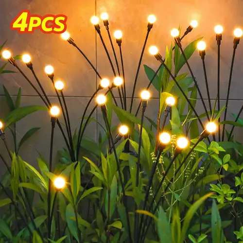 【GLEAM】4-Pack Outdoor Solar String Lights, Waterproof, Auto Dusk-to-Dawn, 32 Bulbs, Firefly Garden Lights, Variable Length, Flexible Wire, Corrosion Resistant, Ideal for Garden, Path, Yard Decor, Outdoor String Light, Solar Outdoor Lights