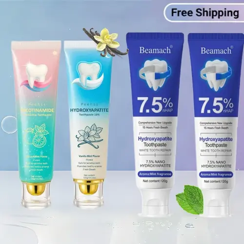 Beamach Hydroxyapatite Toothpaste 2PCS & Hydroxyapatite 10%+Niacinamide Whitening toothpaste Set teeth gloss flavor powder -removes stain  Alcohol-Free Gel Bright floride free Natural Stain-Removing brand club Fluoride-Free tiktokshopspringglowup backtosc