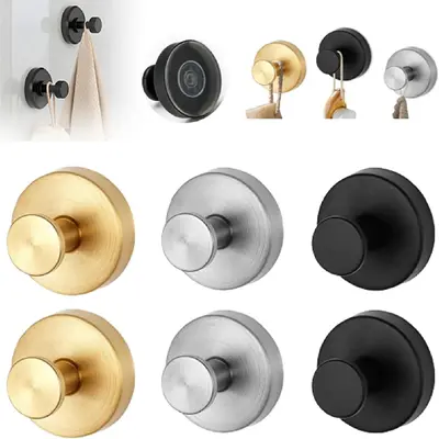 2-Pack 2026 Upgrade Minimalist Round Stainless Steel Suction Cup Hooks - Metal Organiser Hook, Wall Mounted, Strong Suction, No-Drill, Waterproof, Bathroom Decor for Shower, Kitchen Home Supplies