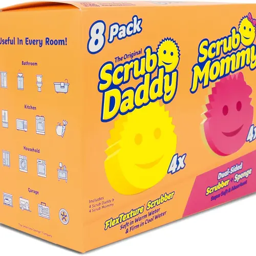 Scrub Daddy 8-Pack Reusable Cleaning Sponges & Scouring Pads - 4x Original, 4x Scrub Mommy, Pad/Scrubber, Scratch-Resistant, Multipurpose, Bisphenol A (BPA)-Free Polymer Foam, Stain & Odor Resistant for Dish Cleaning, Eight Pack