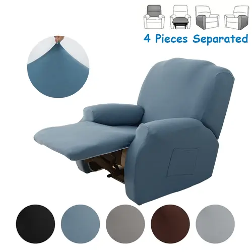 4-Piece Solid Color Stretch Recliner Slipcover, Easy-to-Clean Elastic Single Seat Furniture Protector, Dustproof Chair Cover, Washable Recliner Cover
